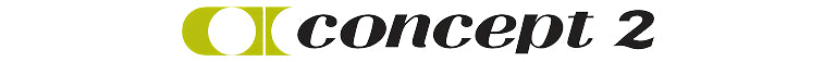 Logo of Concept 2 with a yellow and gray design on a white background