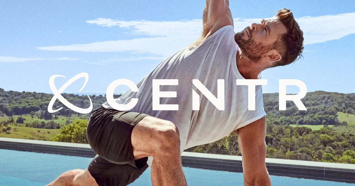Man exercising by a pool with 'CENTR' logo in the foreground