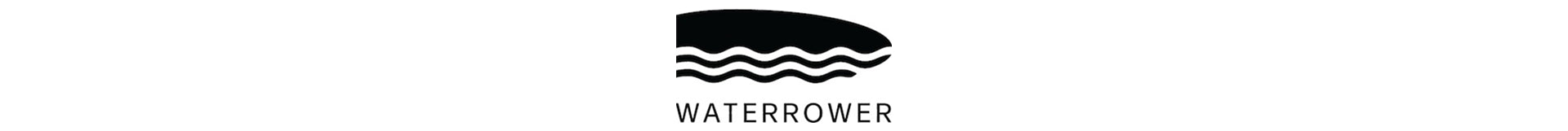 Waterrower logo with a stylized rowing machine icon on a white background