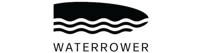 Logo of Waterrower with a stylized depiction of a rowing machine on a white background.