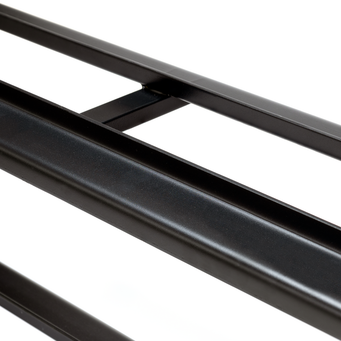 detailed shot of the Friday 60" dumbbell racks black matte finished and solid steel tiers for maximum dumbbell storage.