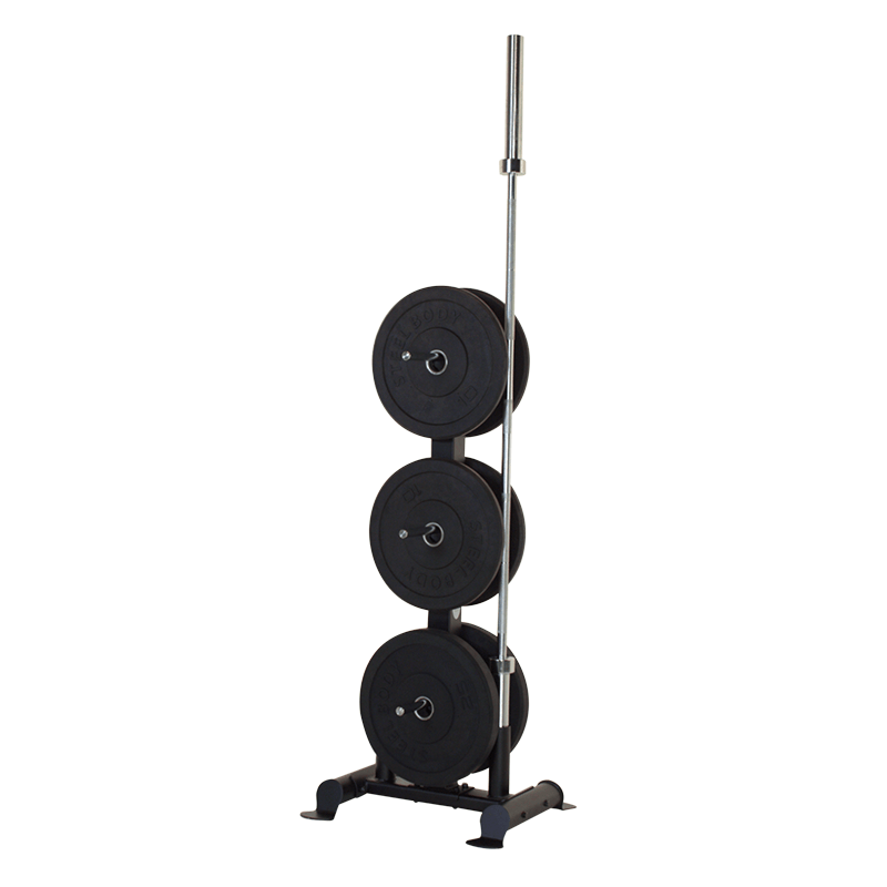 Inspire Fitness Bumper Plate Tree with weight plates and bar | Fitness Experience