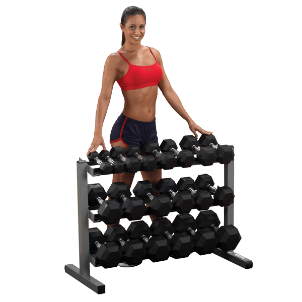 Body solid gdr363 dumbbell rack with hex dumbbells sale