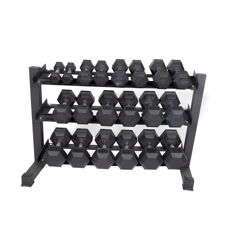 Fitway Rubber Hex Dumbbells 5-50lb Combo with Rack
