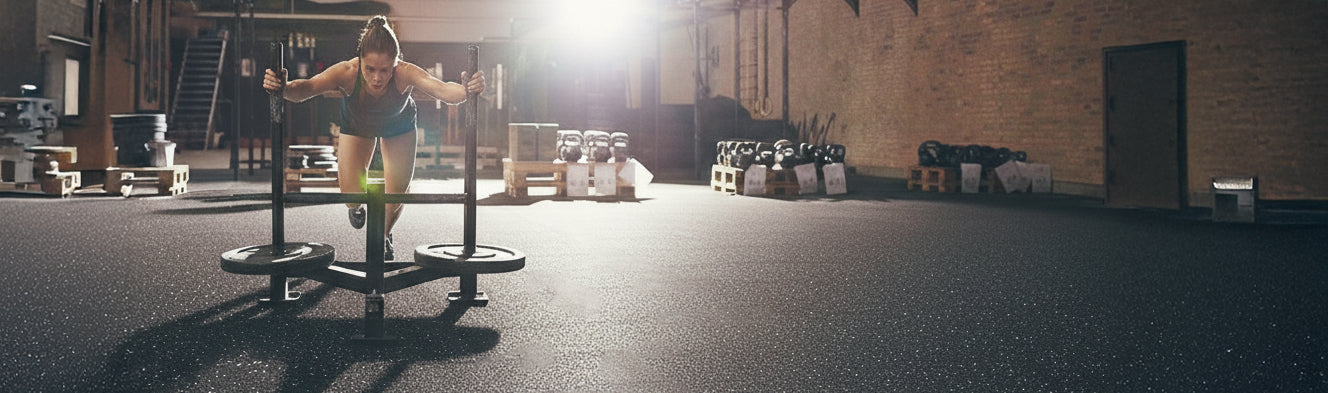 Person exercising with a barbell in an indoor gym setting