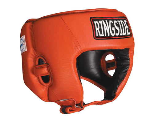 Orange boxing headgear with 'Ringside' branding on a white background