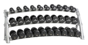 HOIST 3-TIER HORIZONTAL DUMBBELL RACK VIEW WITH DUMBBELLS | FITNESS EXPERIENCE