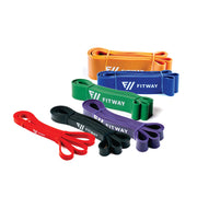 Set of resistance bands in various colors with 'FITWAY' branding on a white background