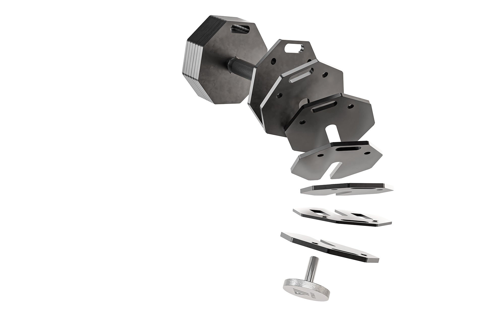 Hex dumbbell with detachable weight plates on a white background