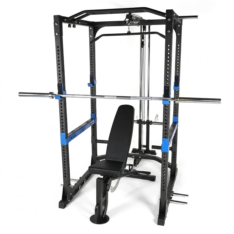 Rack with Lat Attachment, Bench & Bar