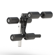 Black adjustable gym bench with four handles on a white background