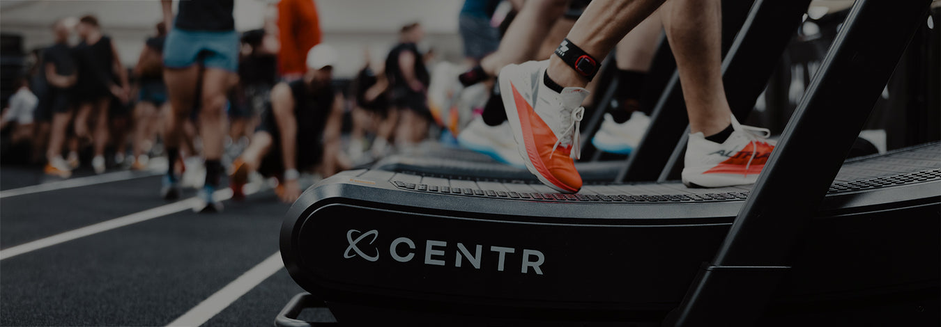 Centr x HYROX Perform Tread with 8 magnetic resistance levels for running, high-intensity conditioning, and sled push simulation.
