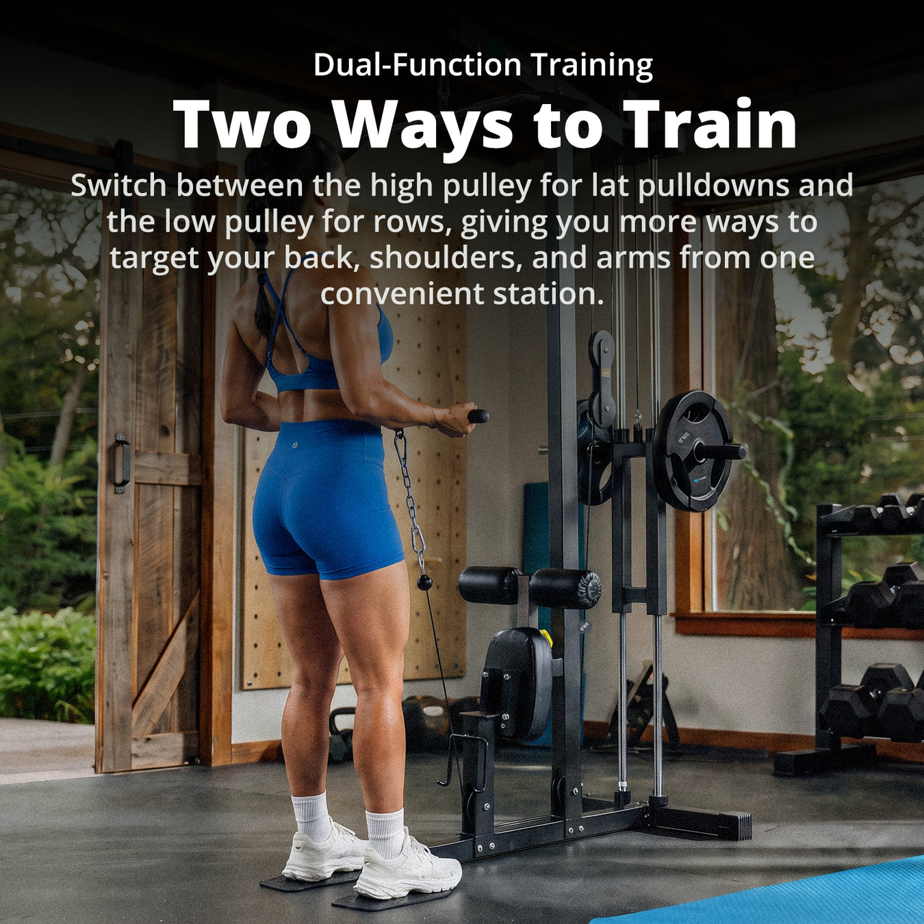 FitWay dual-function lat pulldown and low row machine for back, shoulder and arm training