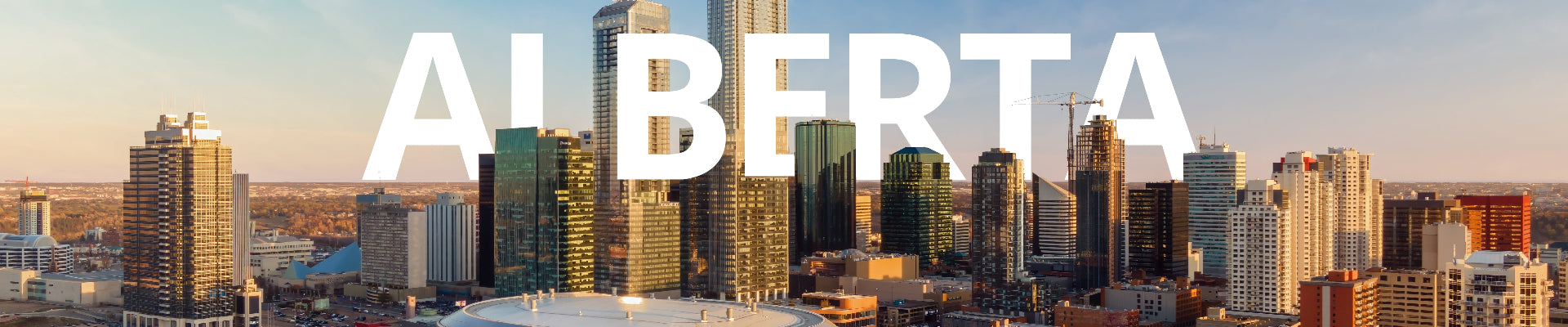 City skyline with 'ALBERTA' text overlay