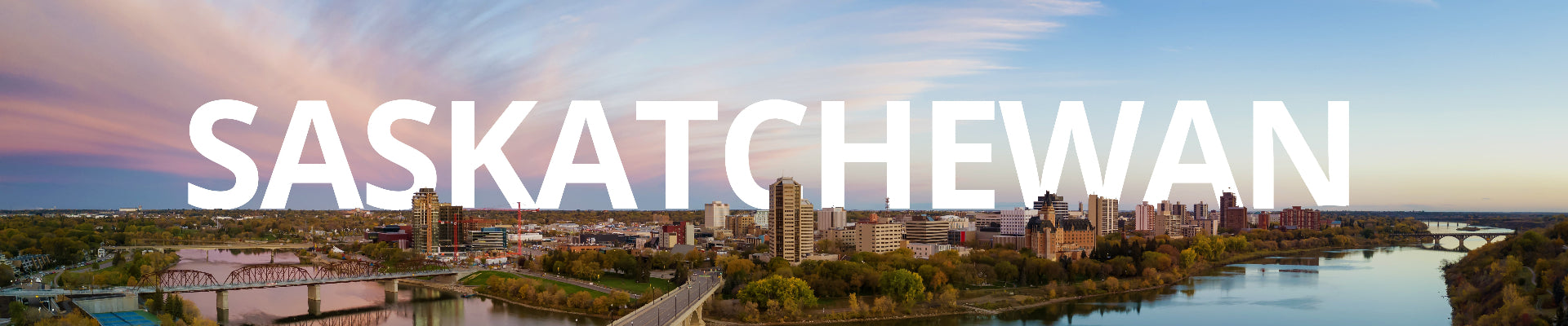 Cityscape with 'SASKATCHEWAN' text overlay
