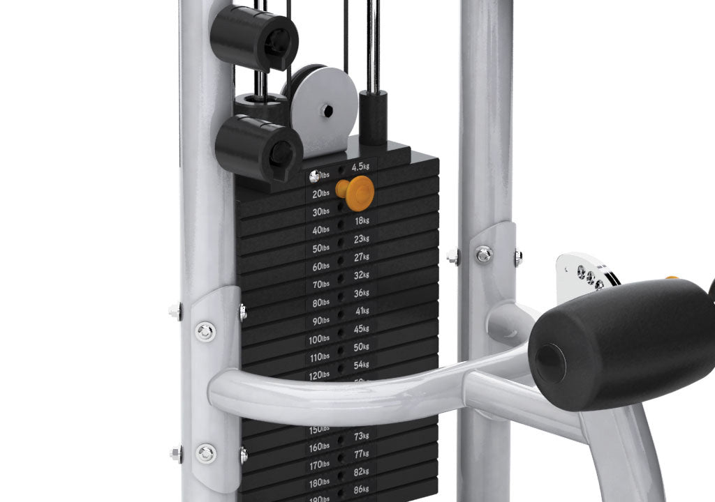 Matrix Fitness Aura Lat Pulldown weight stack view | Fitness Experience