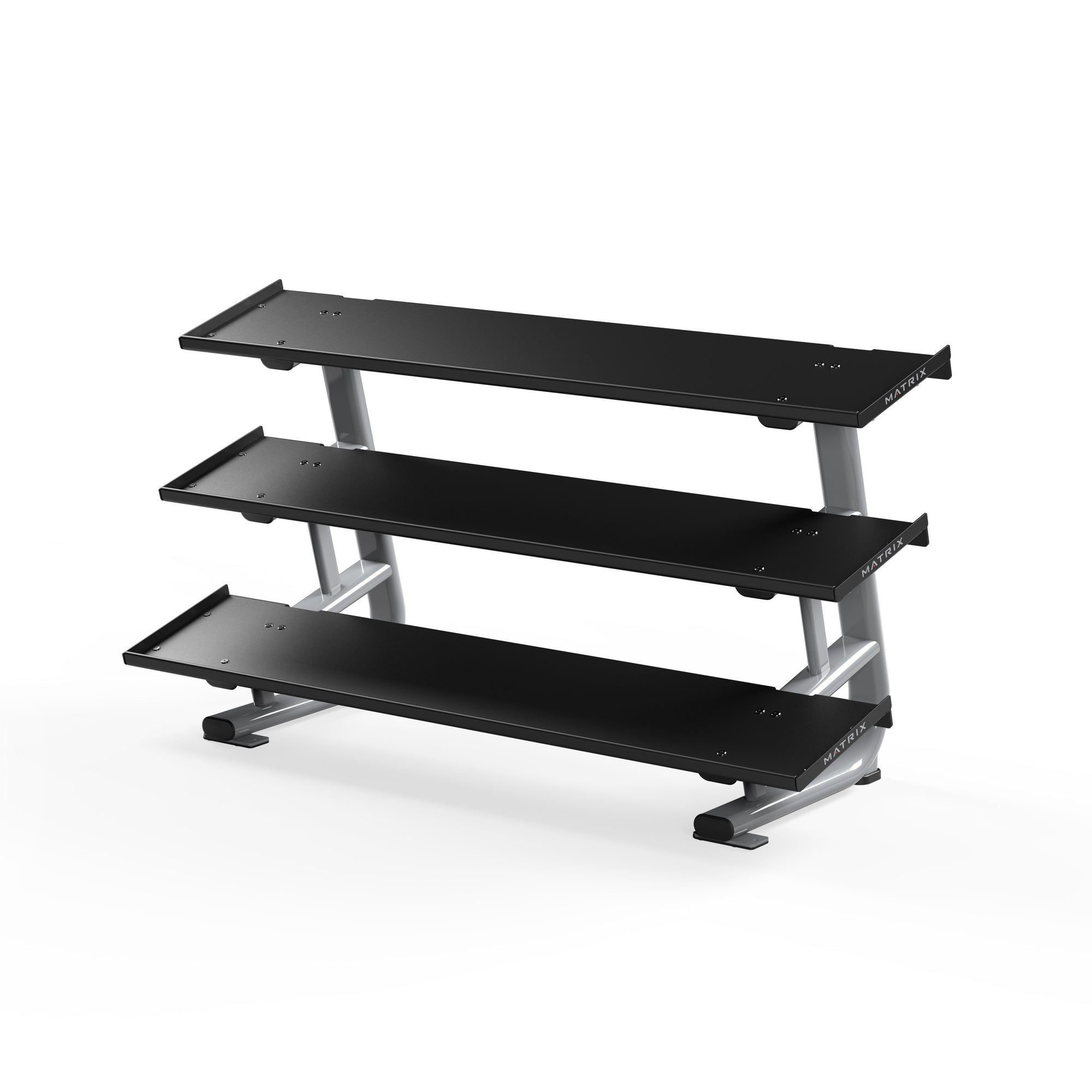 Matrix Fitness Magnum 3-Tier Flat-Tray Dumbbell Rack Short full view | Fitness Experience