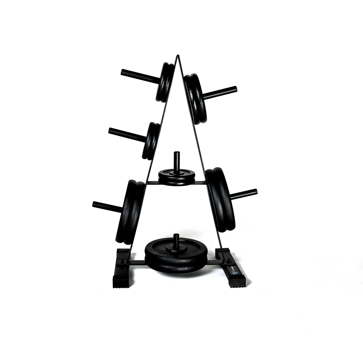 Fitway standard 1&quot; plate tree shown with plates at Fitness Experience