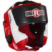Red, black, and white boxing headgear with 'Ring Side' logo on a white background