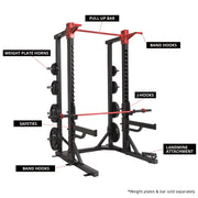Wod Pro Power Rack with labeled components on a white background