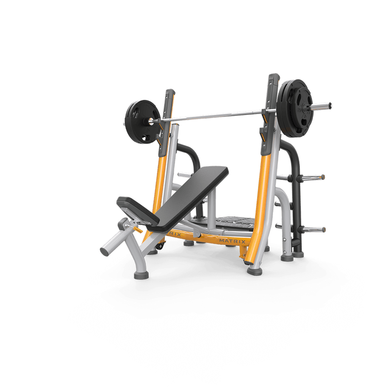 Matrix Fitness Magnum Breaker Olympic Incline Bench full view | Fitness Experience