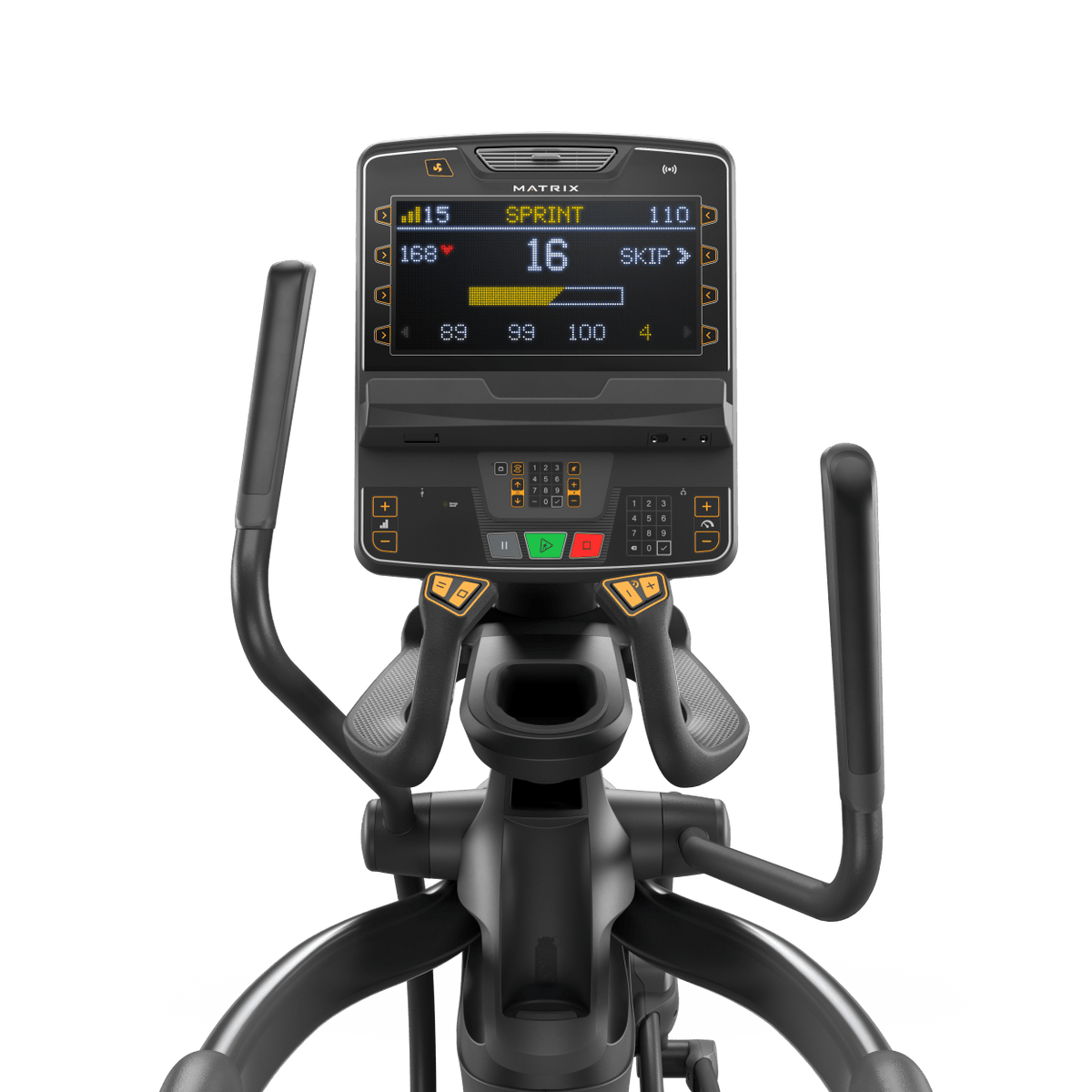 Matrix Fitness Performance Elliptical with Premium LED Console view of console | Fitness Experience