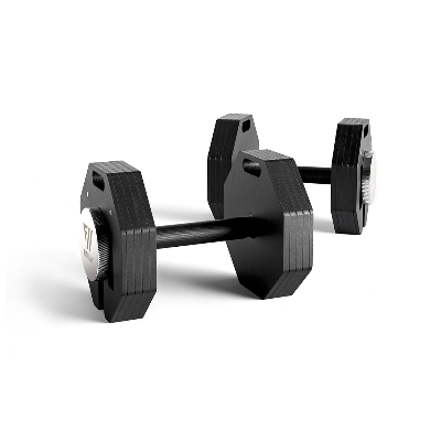 Pair of black dumbbells on a white background