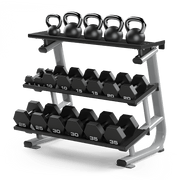 Matrix Fitness Magnum Studio Flat-Tray Dumbbell Rack view with weights | Fitness Experience