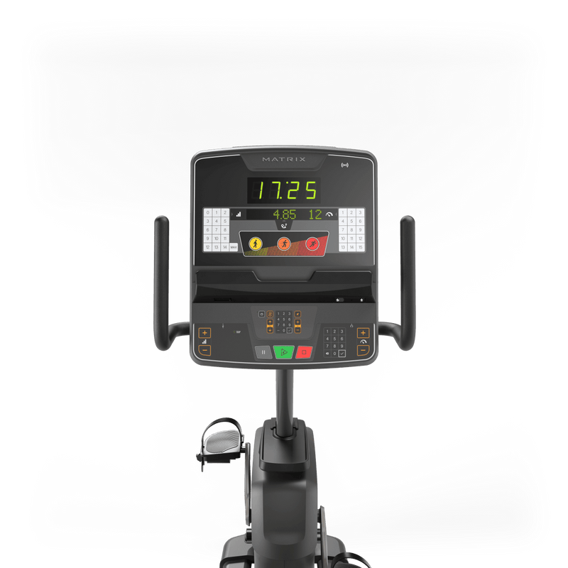 Matrix Fitness Lifestyle Recumbent Cycle with Group Training LED Console view of console | Fitness Experience 