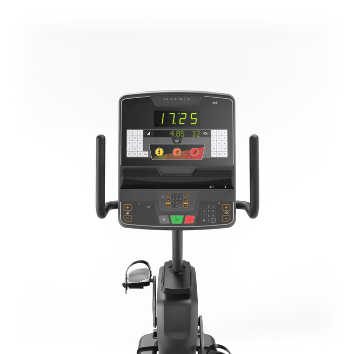 Matrix Fitness Lifestyle Recumbent Cycle with Group Training LED Console view of console | Fitness Experience 