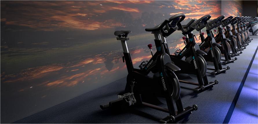 A row of Fitway Equip. exercise bikes 