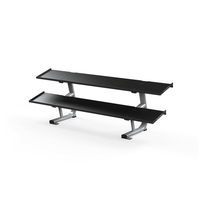 MATRIX FITNESS MAGNUM 2-TIER FLAT-TRAY DUMBBELL RACK FRONT VIEW | FITNESS EXPERIENCE