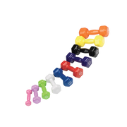 Body-Solid GDR500-PACK Commercial Vinyl Dumbbell Rack Package view of dumbbell assortment | Fitness Experience