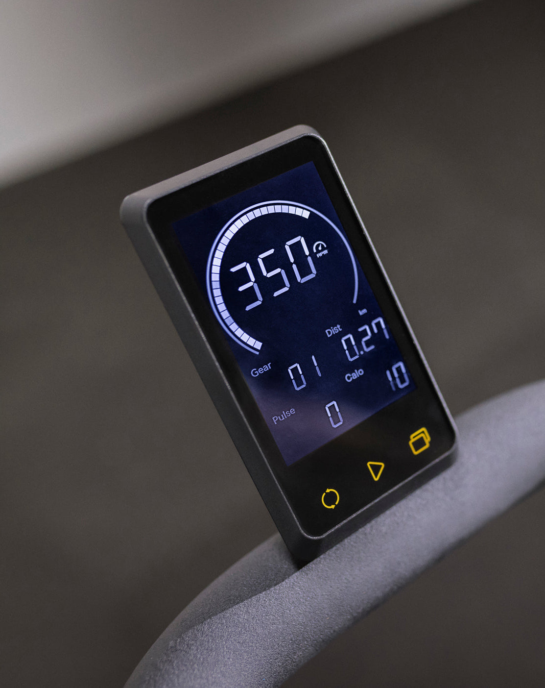 Backlit LED display tracks speed, distance, watts, HR*, calories, & more