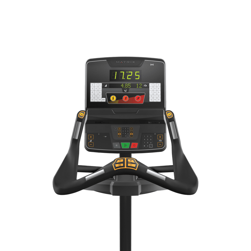 Matrix Fitness Performance Upright Cycle with Group Training LED Console view of console | Fitness Experience
