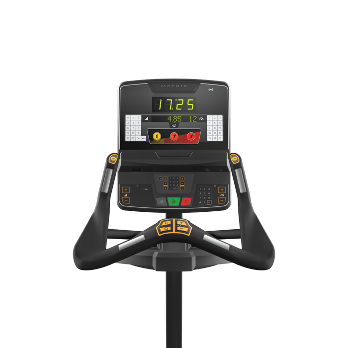 Matrix Fitness Performance Upright Cycle with Group Training LED Console view of console | Fitness Experience