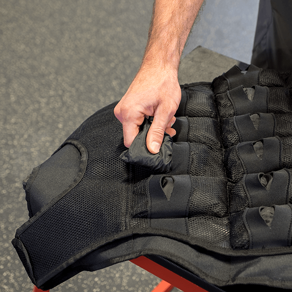 Adjustable pouches in the Bodysolid 40 lb weighted vest from Fitness Experience
