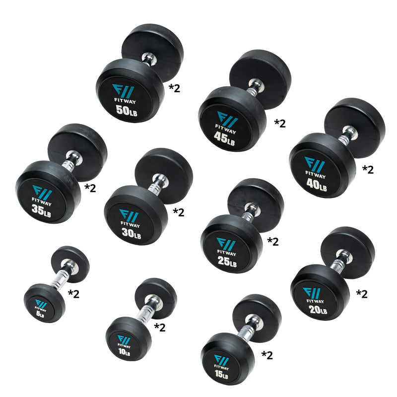 FitWay Equip. Commercial Rubber Dumbbell Set, 5lb - 50lb - Fitness Experience