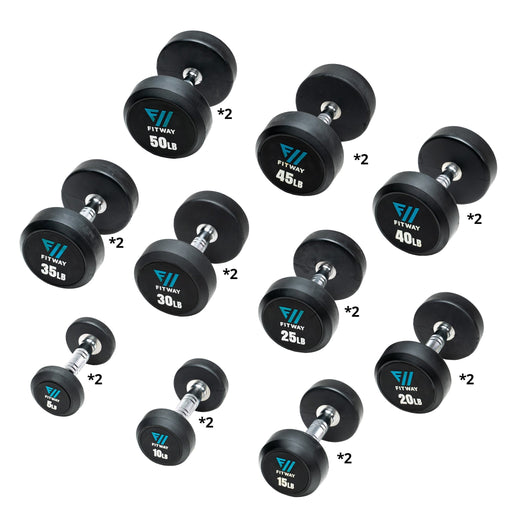 FitWay Equip. Commercial Rubber Dumbbell Set, 5lb - 50lb - Fitness Experience