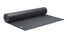 Black yoga mat with a brand logo on a transparent background